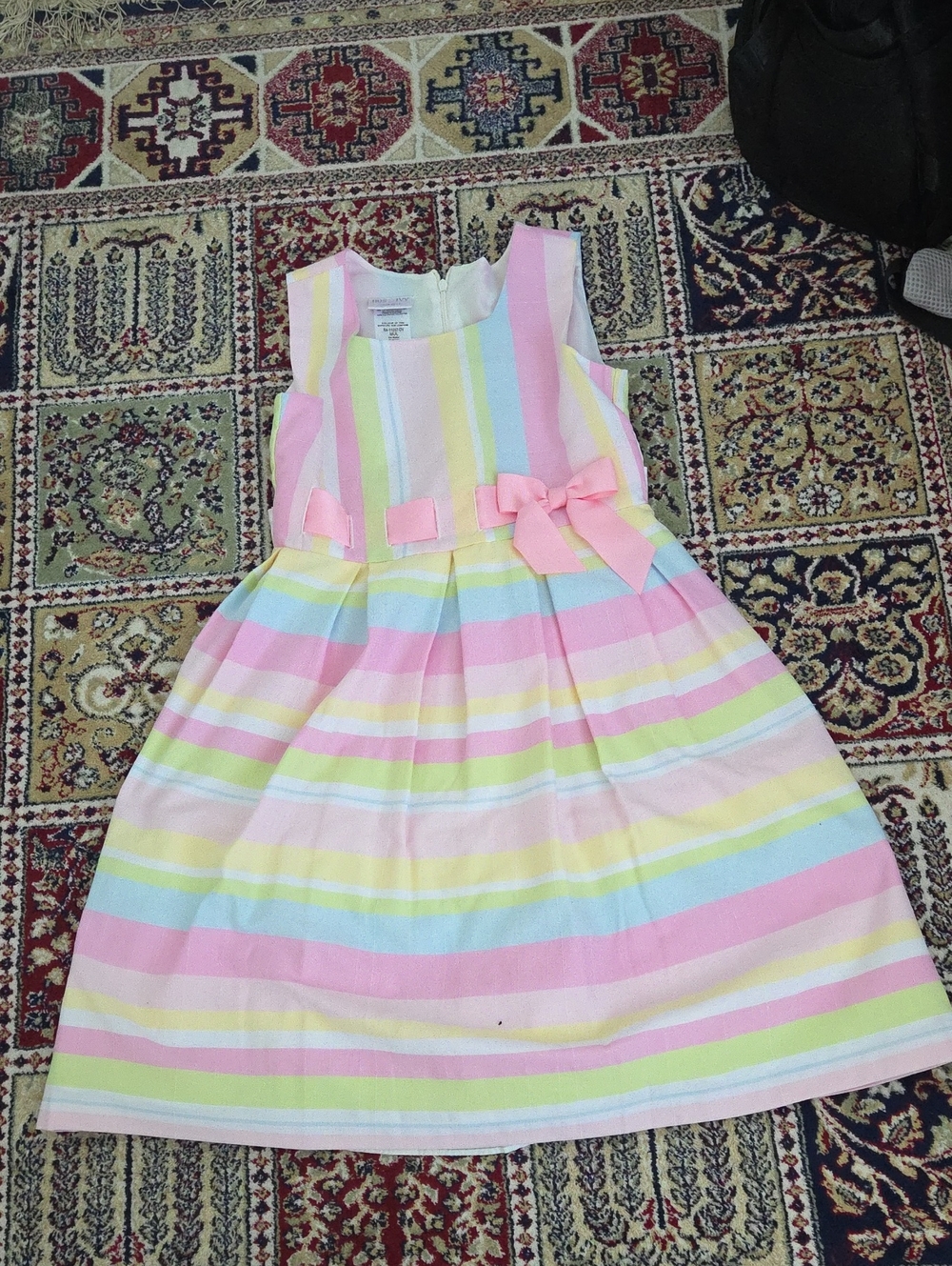 iris & ivy Pastel Striped Bow Dress - Pink, Yellow, Blue, Cream